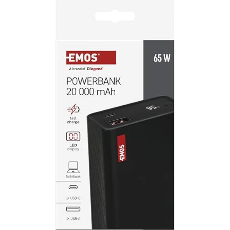 Emos Powerbank NTBF20, 20.000 mAh, Fast-Charging 65W PD, schwarz – Bild 2
