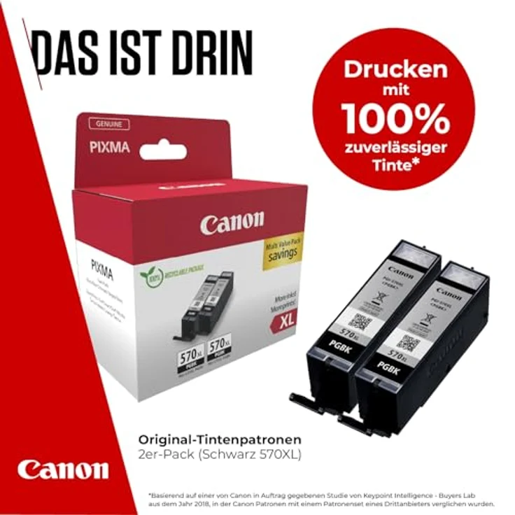 Canon PGI-570BK XL Doppelpack, schwarze Tintenpatrone mit hoher Druckleistung (2-tlg) – Bild 2