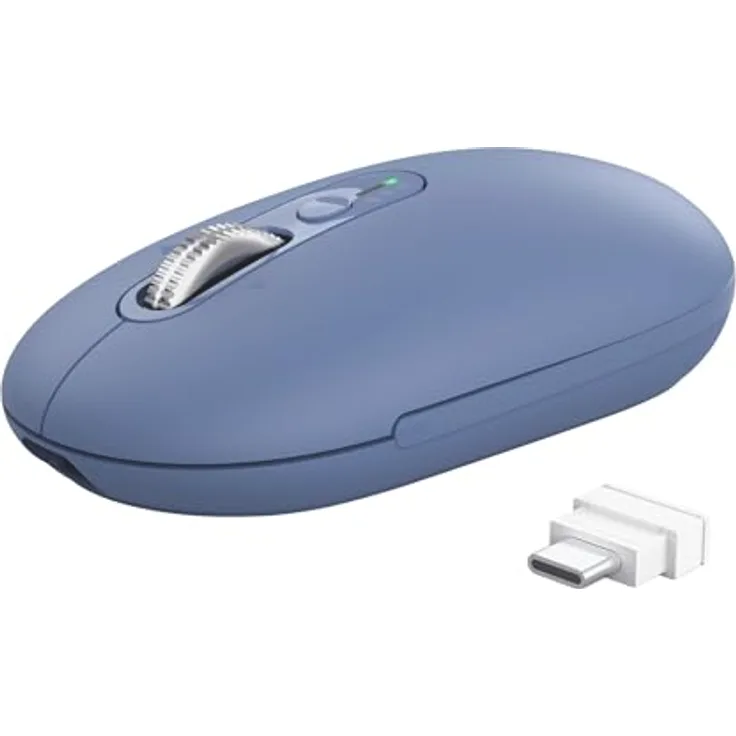 Trust Seron Kabellose Maus, wiederaufladbar mit ultraschnellem Scrollrad, Bluetooth + 2.4GHz, leise Tasten, aus 65% Recyclingkunststoff, Mehrgeräte-Funkmaus, blau