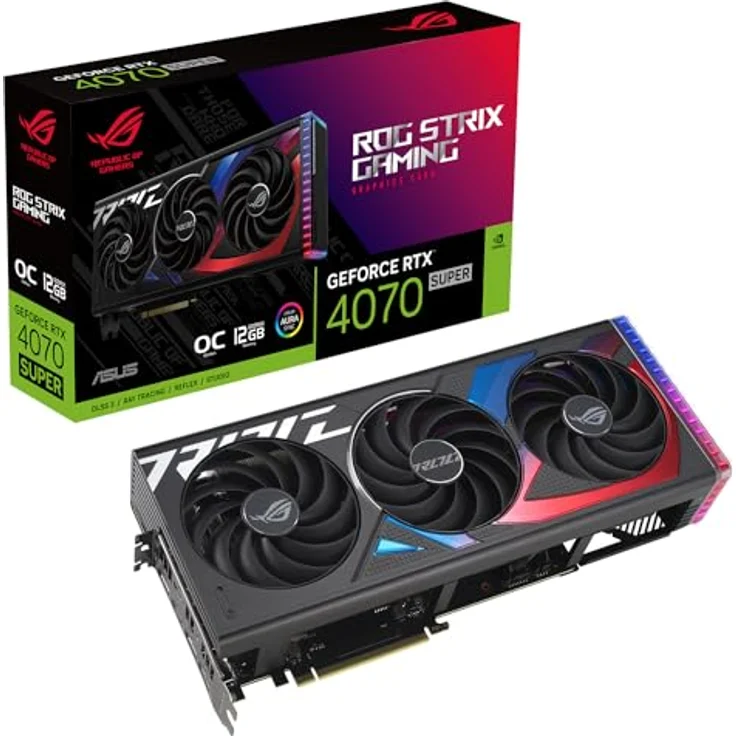 ASUS ROG STRIX GeForce RTX 4070 SUPER 12GB OC Edition GDDR6X Gaming Grafikkarte (Nvidia GeForce RTX4070 DLSS 3, PCIe 4.0, 2x HDMI 2.1a, 3x DisplayPort 1.4a, ROG-STRIX-RTX4070S-O12G-GAMING) – Bild 1