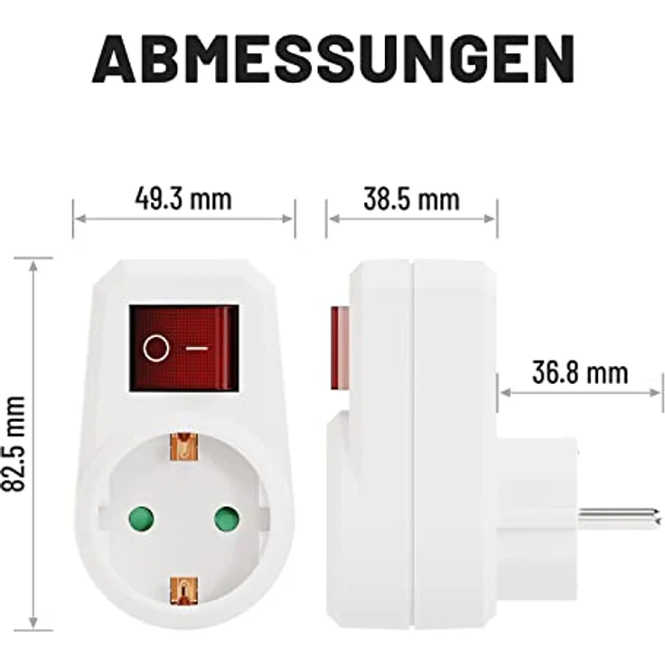 greate. 3x 1fach Steckdosenadapter mit Schalter - Zwischenschalter ohne Kabel Mehrfachsteckdose – Bild 6