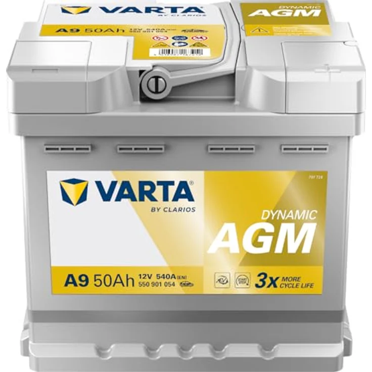 Varta 12V 50Ah/540A Dynamic AGM Autobatterie, ideal für Start-Stopp-Fahrzeuge und Elektroautos, wartungsfrei – Bild 2