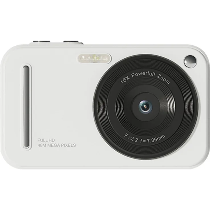 Lixada Digitalkamera 1080P, 48 MP, 2,4-Zoll-IPS-Bildschirm, Autofokus, 16-facher Digitalzoom, eingebauter Blitz, wiederaufladbarer Akku, Weiß