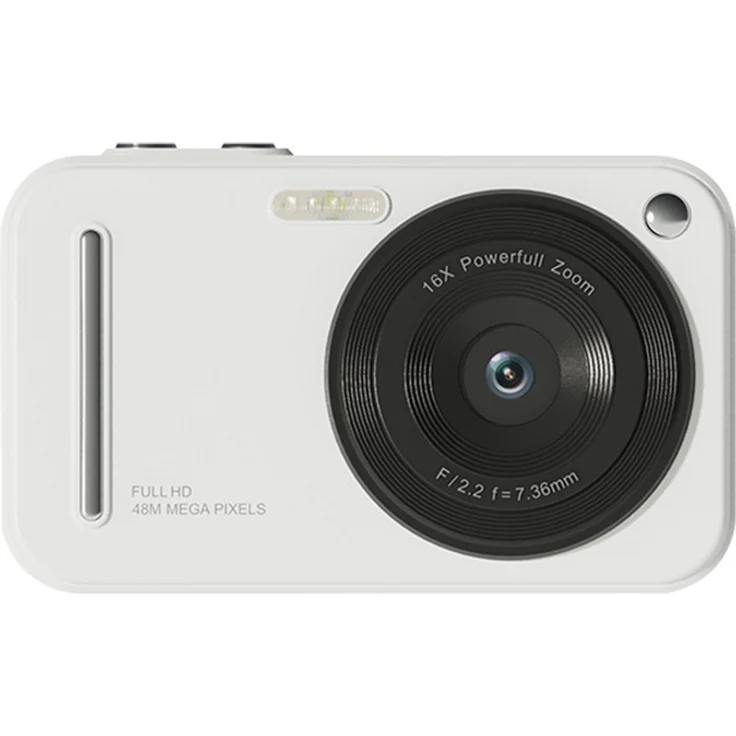 Lixada Digitalkamera 1080P, 48 MP, 2,4-Zoll-IPS-Bildschirm, Autofokus, 16-facher Digitalzoom, eingebauter Blitz, wiederaufladbarer Akku, Weiß