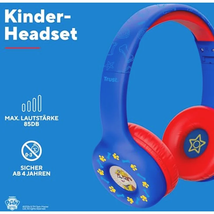 Trust Nouna Kabellose Kopfhörer Paw Patrol Blau, mit integriertem Lautstärkeregler und Mikrofon, faltbares Design, kinderfreundlich – Bild 5