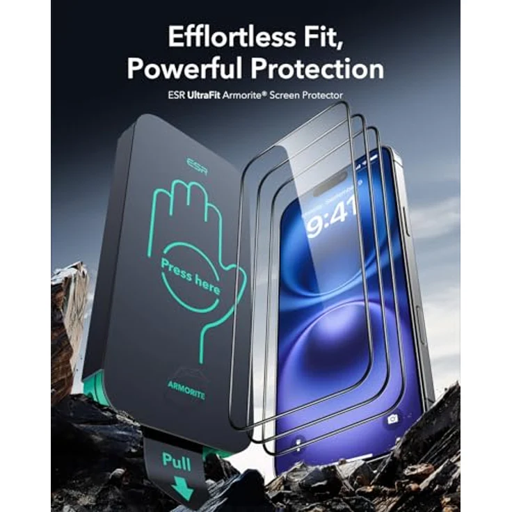 ESR Armorite für iPhone 16/15, Panzerglas Displayschutzfolie, 3 Stück, gehärtetes Glas, blasenfrei, militärischer Schutz, inkl. UltraFit Montagehilfe und Reinigungsset – Bild 2