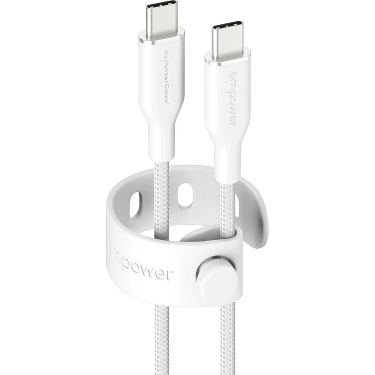 PanzerGlass Racing USB-C to USB-C Kabel Silber Weiss, 2 m, USB 2.0, 60 W, Schnellladen, robust und verwicklungsfrei