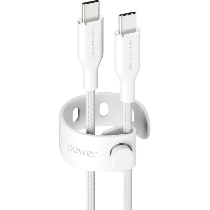 PanzerGlass Racing USB-C to USB-C Kabel Silber Weiss, 2 m, USB 2.0, 60 W, Schnellladen, robust und verwicklungsfrei