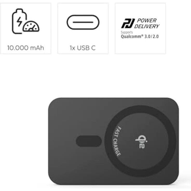 Hama 201752 Power Pack Qi2 Wireless 10000 mAh Powerbank, USB Typ-C, kabelloses Laden, anthrazit – Bild 4