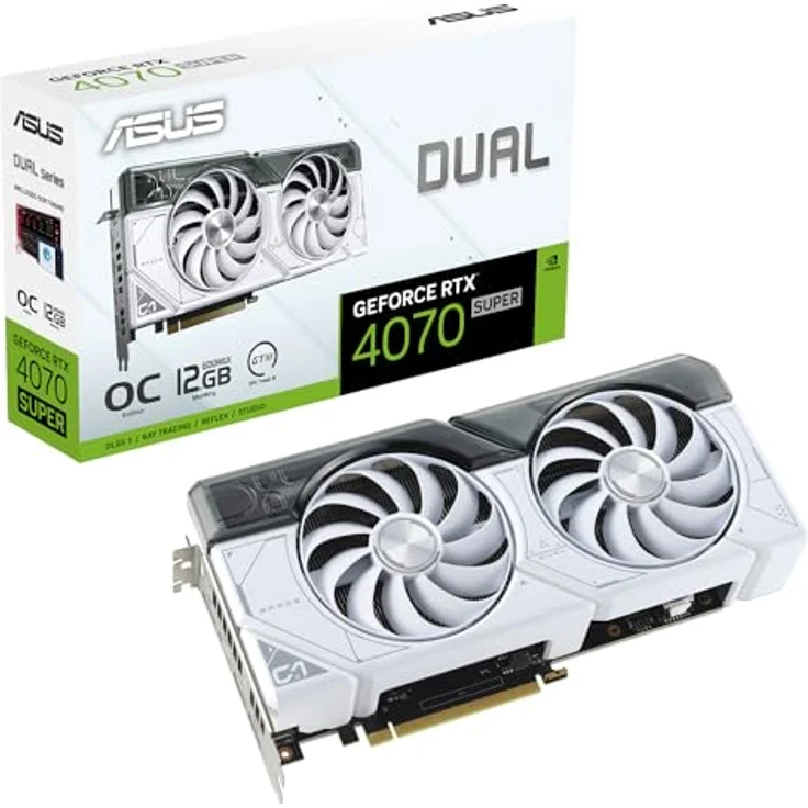 ASUS Dual GeForce RTX 4070 SUPER White OC Edition 12GB GDDR6X Gaming Grafikkarte (Nvidia GeForce RTX4070 DLSS 3, PCIe 4.0, 1x HDMI 2.1a, 3x DisplayPort 1.4a, DUAL-RTX4070S-O12G-WHITE, weiß) – Bild 1