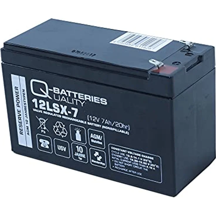 Q-Batteries 12LSX-7 12V 7Ah AGM Batterie 10-Jahres Batterie, VdS geprüft, wartungsfrei, weiß – Bild 1