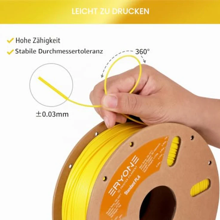 ERYONE PLA Filament 1.75 mm, 3D Drucker Filament mit Maßgenauigkeit +/- 0,03 mm, 1 kg Spule, Gelb – Bild 5