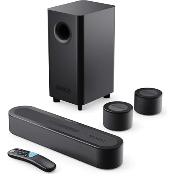 MAJORITY Bowfell Halo Atmos Soundbar, 300W 5.1 Dolby Atmos Surround Sound System mit kabellosem Subwoofer, HDMI eARC und Bluetooth 5.3, kompakte Wandmontage Lösung