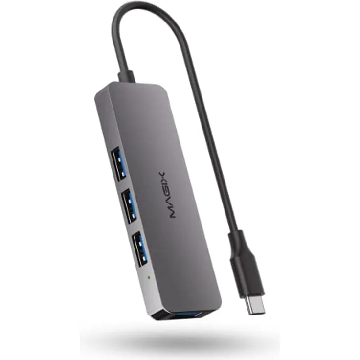 Magix USB-C-Hub, Typ-C auf 4-Ports USB 3.0, Aluminiumgehäuse, 5 Gbit/s Datenübertragungsgeschwindigkeit, kompatibel mit MacBook Pro, iPad Pro, MacBook Air, XPS, Surface Book und mehr