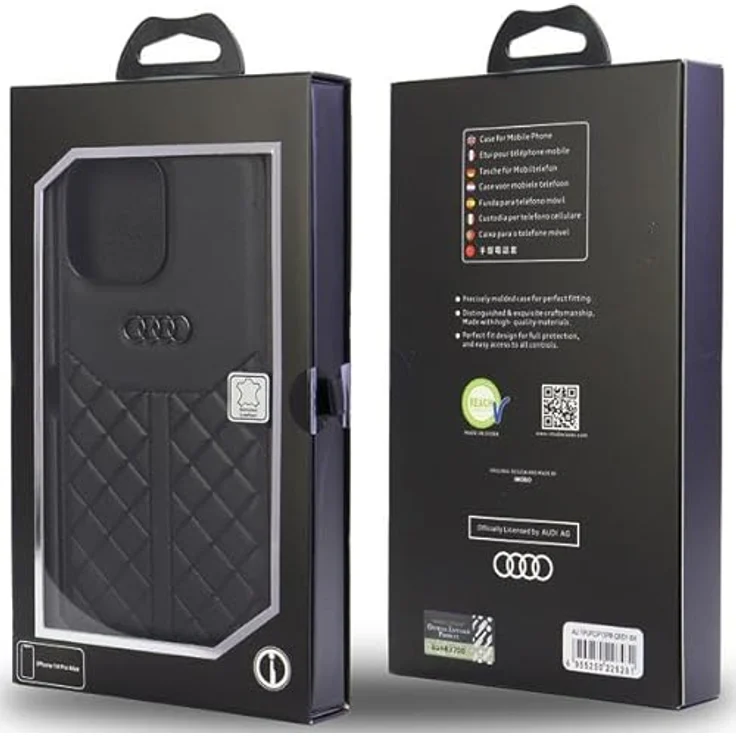 Audi Genuine Leather iPhone 13 Pro Max 6.7" Hardcase mit Rhombenmotiv, Schwarz, TPU/Naturleder, Zugriff auf alle Funktionen – Bild 5