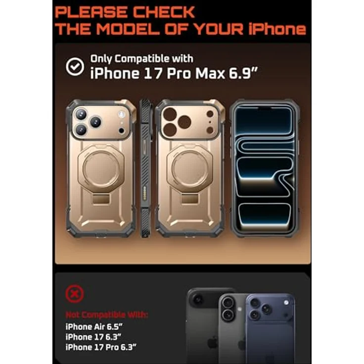 SUPCASE Unicorn Beetle Grip Hülle für iPhone 17 Pro Max, Slim & robust mit Ringhalter, MagSafe-kompatibel, Schutz nach Militärstandard, Desert – Bild 2