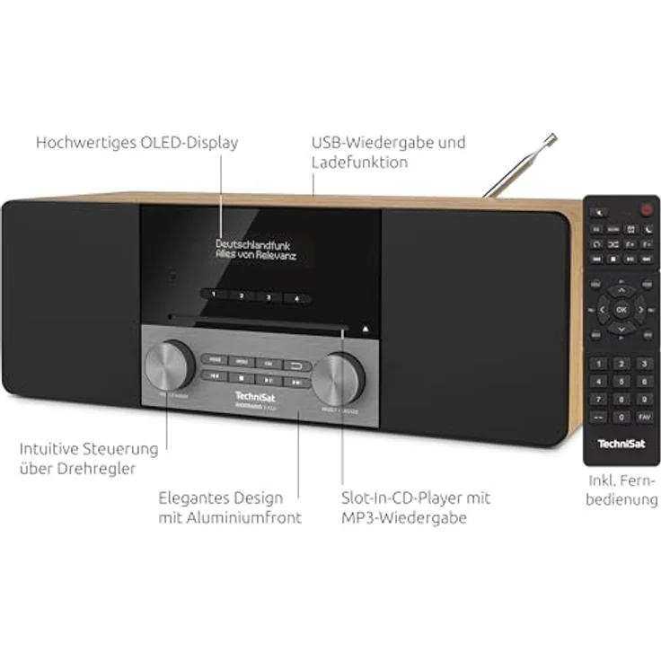 TechniSat DIGITRADIO 3 ASA, Stereo DAB+ Kompaktanlage mit CD-Player, Bluetooth, USB, AUX-In, Radiowecker, 20 W RMS, Eiche – Bild 4