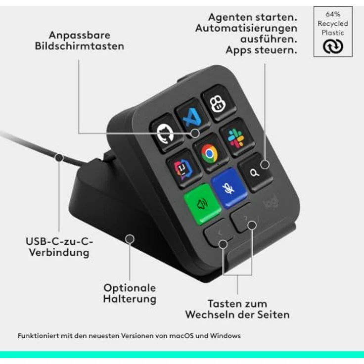 Logitech MX Keypad, programmierbares Makro-Pad mit 9 anpassbaren LCD-Tasten, Graphit – Bild 2