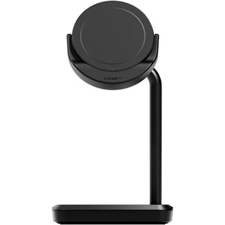 Cygnett Kabelloses 2-in-1 Ladegerät ChargeBase 20W, Schwarz - Schnelles Laden für iPhone und AirPods, 80° schwenkbarer Kopf