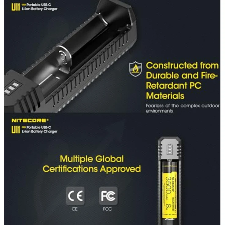 Nitecore 1fach USB-Ladegerät UI1 mit Ladestrom max. 800mAh, 3 LED, lädt 21700 mi – Bild 8
