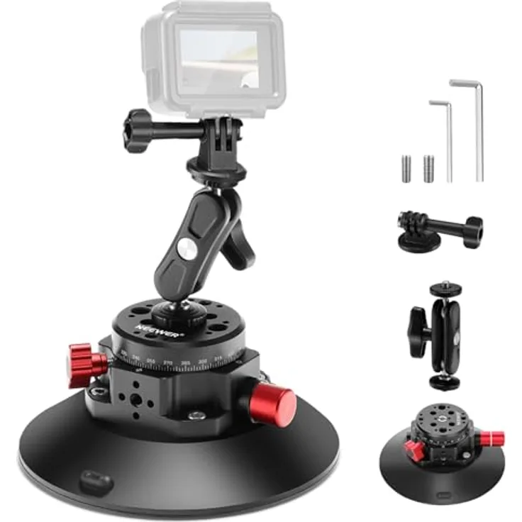 NEEWER 6" Kamera Saugnapf Halterung mit Kugelkopf Magic Arm, Aluminium, für Action Kamera/Smartphone, 1/4" & 3/8" Befestigungslöcher, 5kg Tragfähigkeit