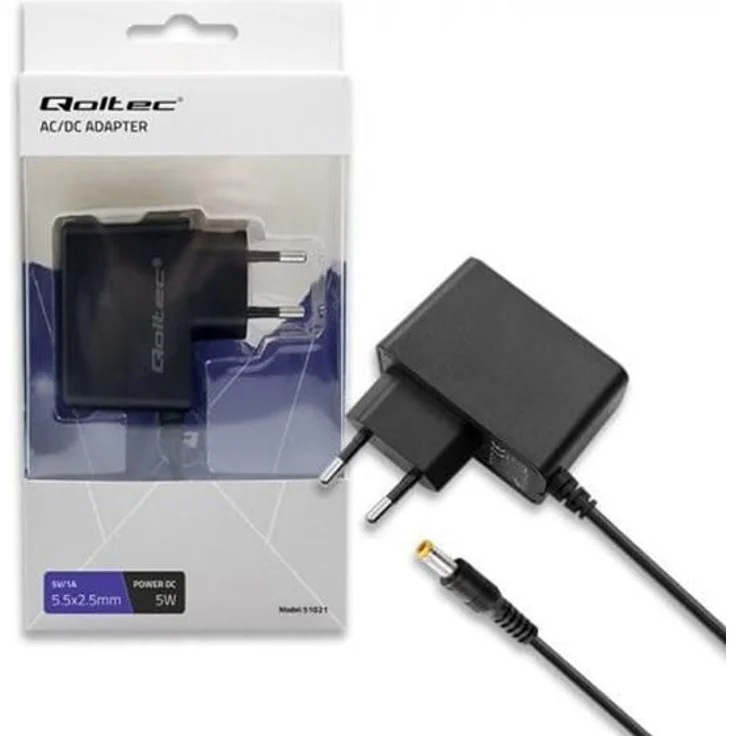 Qoltec Netzadapter 51021, 5 V 1 A, 5.5 x 2.5 mm Anschluss, Schwarz, 5 W Leistung