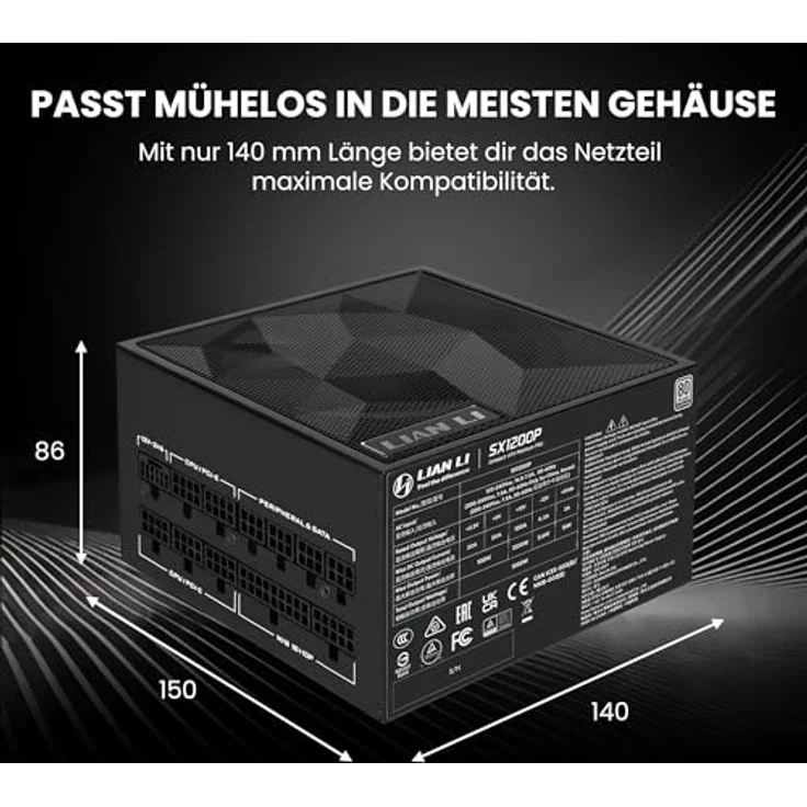Lian Li SX Series 1.200 Watt Netzteil, 80 PLUS Platinum, vollmodular, PCIe 5.1, ATX 3.1, schwarz – Bild 3
