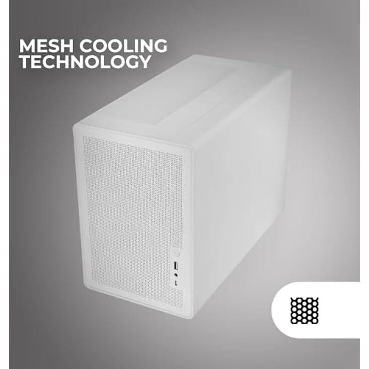 MARS GAMING MC-XPS, Ultrakompaktes MicroATX-Gehäuse mit gehärtetem Glas, FRGB 120mm-Lüfter, duale PSU-Unterstützung, USB-C, Weiß – Bild 3