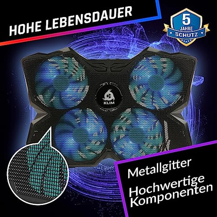 KLIM Wind Laptop Kühler mit 4 Hochleistungslüftern, USB powered, stabil und leise, kompatibel für 15-17 Zoll Laptops, Blau – Bild 4