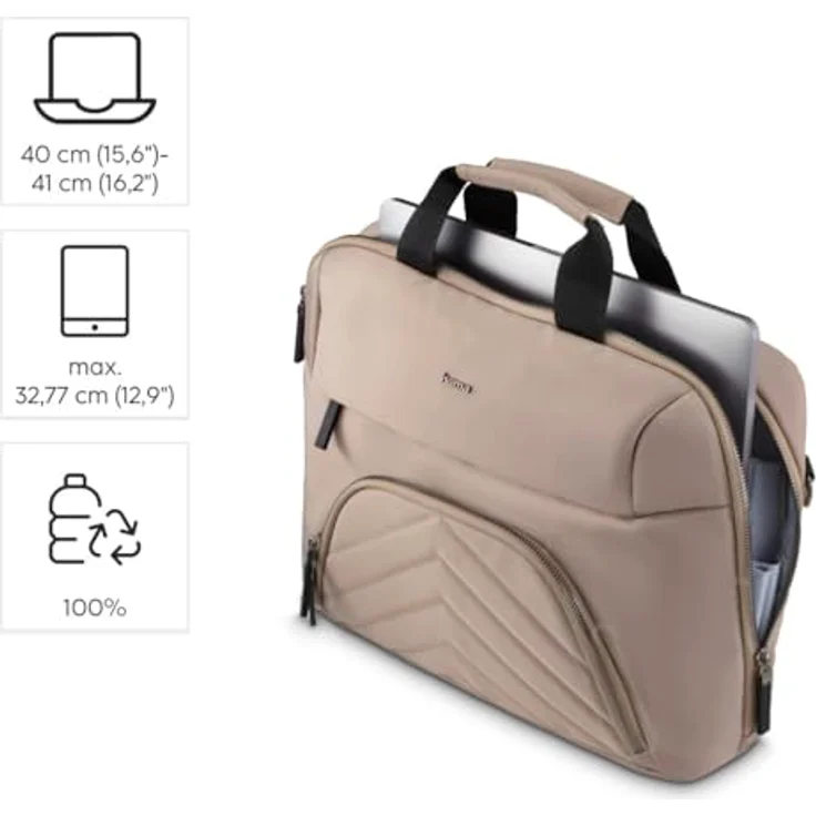 Hama Laptoptasche für 15,6-16,2 Zoll (leichte Businesstasche als Umhängetasche oder Tragetasche, Notebooktasche mit Zwei Vordertaschen und Organizer, Innenfach, Tabletfach, gepolstert) beige – Bild 4