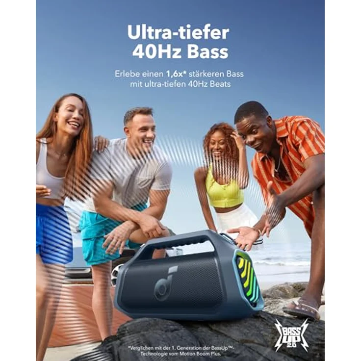 soundcore Boom 2 Plus Outdoor Lautsprecher, 140W, 2+2 Channel, BassUp 2.0, 20h, Schnellladung, IPX7 wasserdicht, RGB Lichter, USB-C, Power Bank, BT 5.3, tragbarer Bluetooth Lautsprecher, Camping – Bild 2