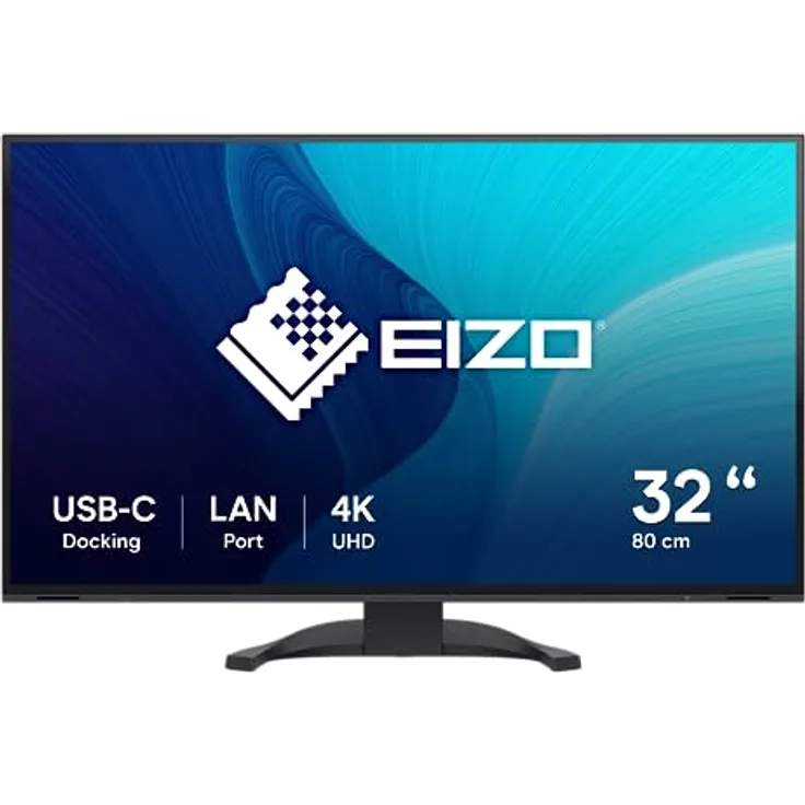 EIZO FlexScan EV3240X-BK 80 cm (31,5 Zoll) Monitor (4K UHD, USB-C (94W PD), DisplayPort, HDMI, USB-Hub, RJ-45 LAN, KVM Switch, EcoView) - schwarz