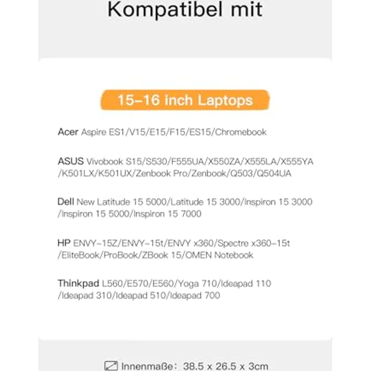 Inateck 360° Rundumschutz Laptoptasche Hülle Schultertasche Grau, Kompatibel mit 15 Zoll Dell Inspiron, Lenovo legion Y520, HP Pavilion – Bild 2