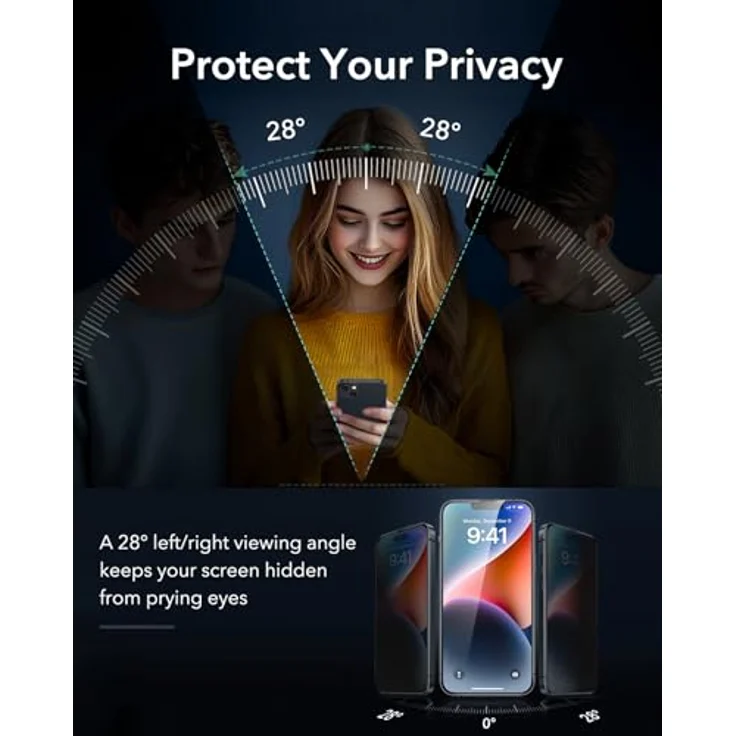 ESR Armorite Antispy Displayschutzfolie für iPhone 14 Plus/iPhone 13 Pro Max, gehärtetes Glas, blasenfrei, militärnorm Schutz, 3 Stück – Bild 3
