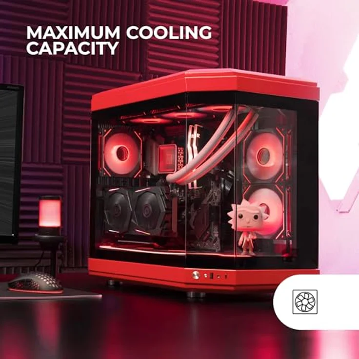 Mars Gaming MC-3T, Midi Tower PC Gehäuse in Rot, ATX/micro ATX/Mini-ITX, drei gehärtete Glasplatten, optimiertes Kühlsystem – Bild 5