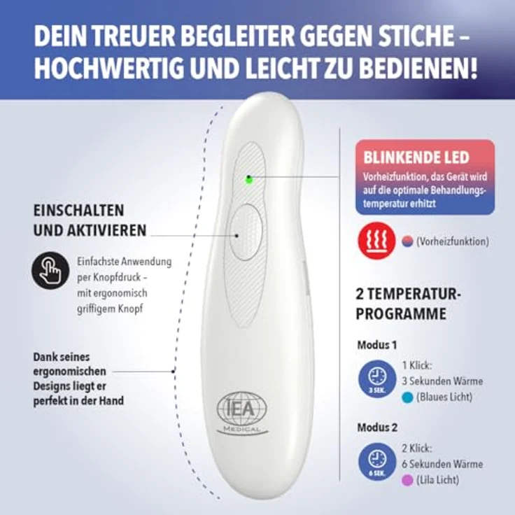 IEA Medical Insektenstichheiler USB-C, Hitzestift zur Linderung von juckenden Mückenstichen, chemiefrei und wiederaufladbar, ideal für die ganze Familie – Bild 4