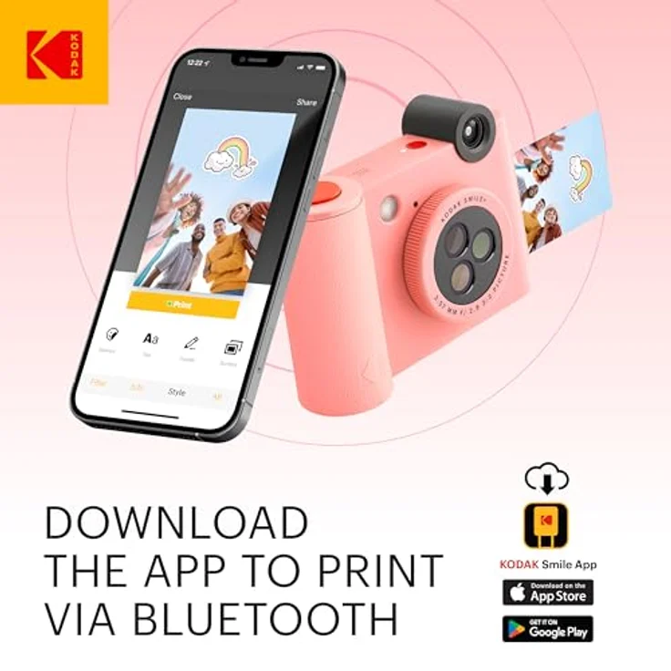 KODAK Smile+ 2-in-1 Digitale Sofortbildkamera & kabelloser Bluetooth-Fotodrucker - 10MP, Spezialeffekt-Drehobjektiv, Zink 2x3” Klebefotos, Drucken über Fun-App von Smart Devices - Rosa – Bild 3
