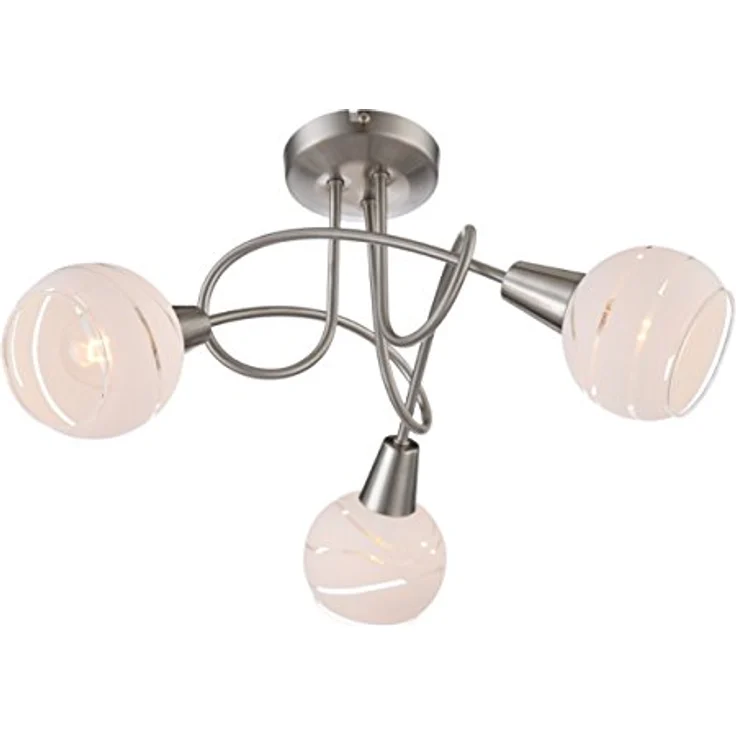 Trango 3-flammig dimmbar LED Deckenleuchte 1001-32D in Edelstahl-Look mit Design Gläsern und 3x LED Leuchtmittel 3000K warmweiß – Bild 1
