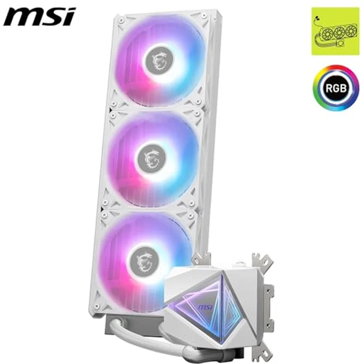MSI MAG CORELIQUID I360 WHITE AIO CPU Wasserkühlung - Vergrößerte Kupferkühlplatte, ARGB & LDB Lüfter, Zweikammer-Wasserblock, Split-Flow Radiator, unterstützt Intel & AMD Sockel – Bild 3