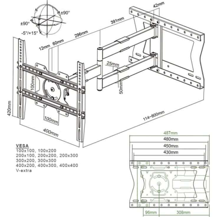 XTRARM TiTon Flex 80 cm, TV Wandhalterung drehen, rotieren, neigen, weiß, 60kg, VESA max.400x400mm – Bild 5