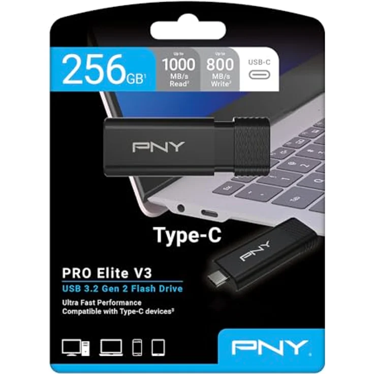 PNY Pro Elite V3 USB 3.2 Flash Drive, 256GB mit 1000 MB/s Lesegeschwindigkeit, Schwarz – Bild 12