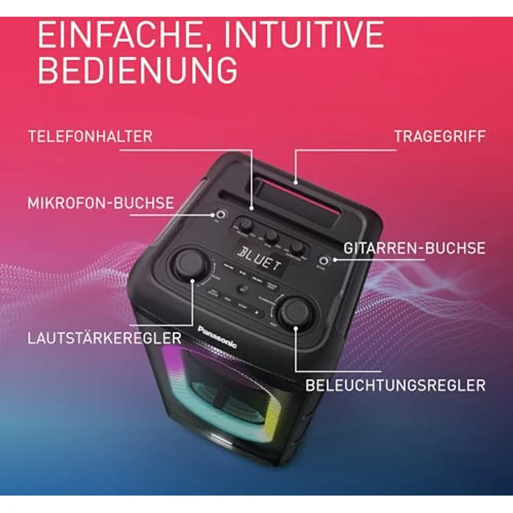 Panasonic SC-TMAX45E-K Hochleistungs-Audiosystem mit Bluetooth, 1000 W, integrierter Beleuchtung, USB, optischem Eingang für TV, Gitarren- & Mikrofoneingängen für Karaoke, Schwarz – Bild 3