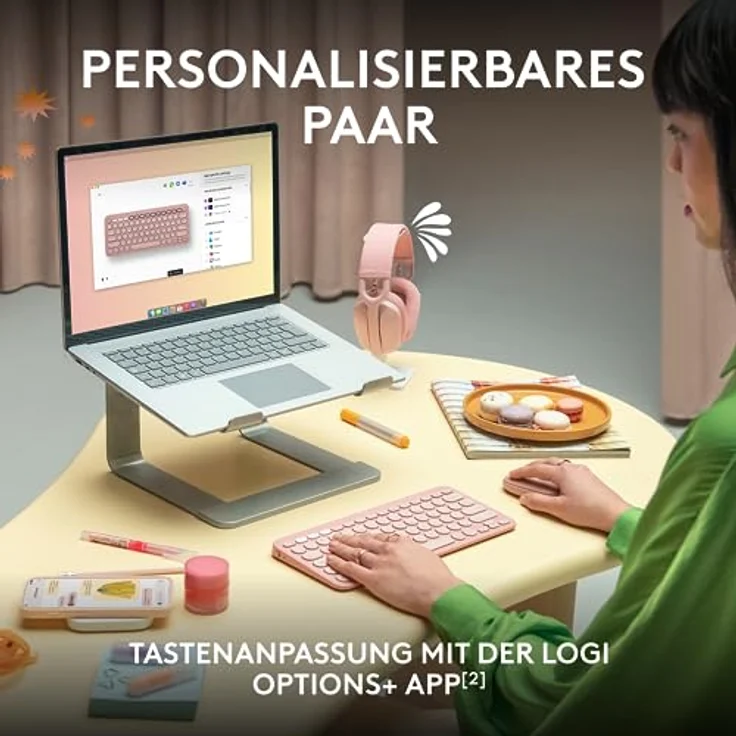 Logitech Pebble 2 Combo, kabellose Tastatur und Maus, leise und mobil, anpassbar, Logi Bolt, Bluetooth, Easy-Switch für Windows, macOS, iPadOS, Chrome, Deutsches QWERTZ-Layout, Rosa – Bild 4