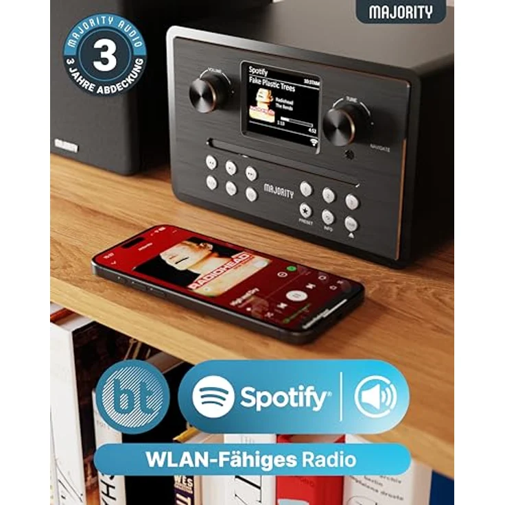 MAJORITY Homerton HiFi, Internetradio WLAN Stereoanlage mit DAB+ & UKW, CD Player und Bluetooth 5.3, inklusive Regallautsprechern und Spotify Connect, kompakte Musikanlage in elegantem Design – Bild 3