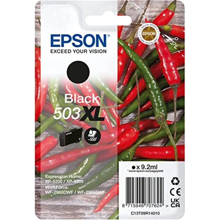 Epson Original 503XL Tinte Chili Singlepack schwarz XL, XP-5200 XP-5205 WF-2960DWF WF-2965DWF, ReadyPrint Flex-Tintentarife – Bild 1