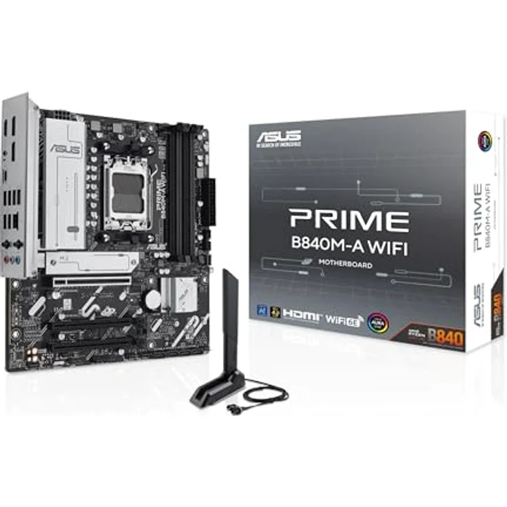 ASUS Prime B840M-A WiFi Mainboard Sockel AMD AM5 (AMD B840, mATX, DDR5 Speicher, 3X M.2, PCIe 4.0, WiFi 6E, Aura Sync) – Bild 1