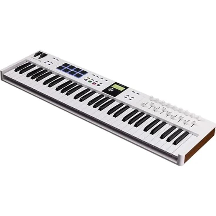 Arturia - KeyLab Essential 61 mk3 - MIDI Controller-Keyboard für die Musikproduktion - 61 Tasten, 9 Drehregler, 9 Fader, ein Modulationsrad, ein Pitch-Bend-Rad, 8 Pads - Weiß