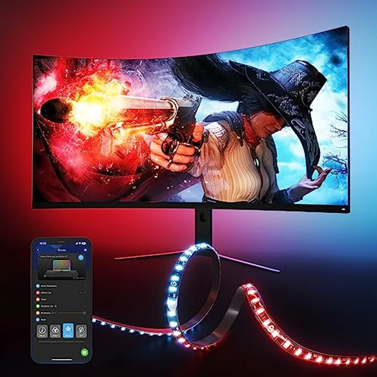 Govee Gaming LED Strip PC Hintergrundbeleuchtung, Smart RGBIC Wi-Fi LED Streifen für 27-34 Zoll PCs, Doppelte Lichtperlen mit 123 Szenenmodi, App-Steuerung，kompatibel mit Alexa und Google Assistant – Bild 1