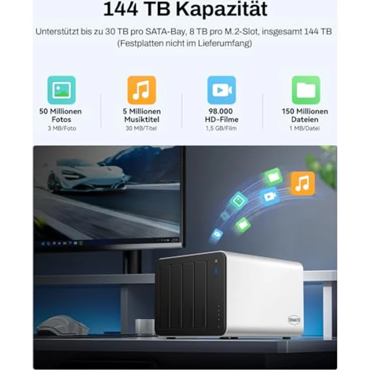 TERRAMASTER F4-425 Plus NAS-Speicher – 4 Einschübe, Intel N150 Quad-Core-CPU, 16 GB DDR5 RAM, 2 x 5 GbE LAN, 3 x M.2-Steckplatz, Aluminium-Gehäuse, ohne Festplatte – Bild 5