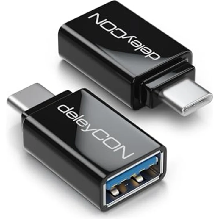 deleyCON USB-C auf USB Adapter USB 3.0 (2 Stück) - OTG Adapter mit 5 Gbit/s für iPhone 17/16/15, Galaxy S25/S24, MacBook, iPad, und mehr, schwarz – Bild 1